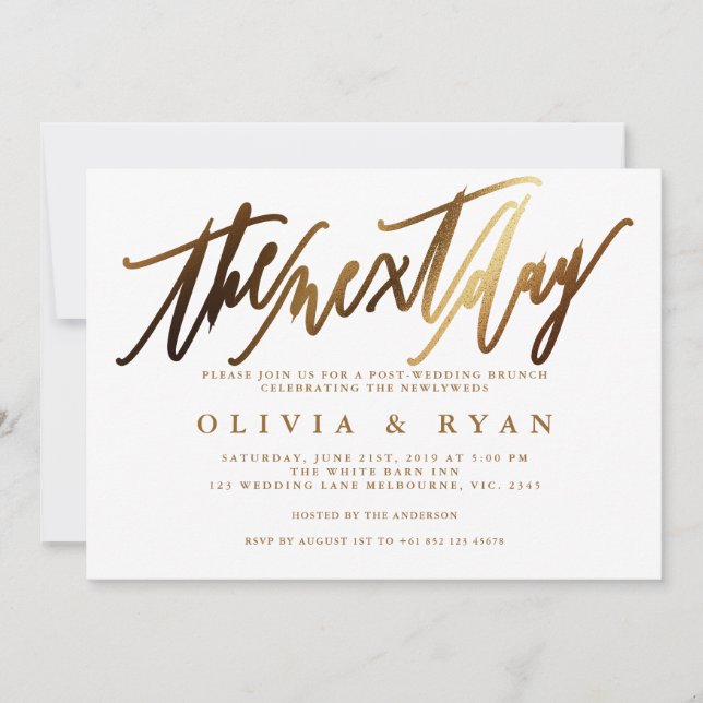 Invitación Oro la mañana después del brunch post-boda (Anverso)