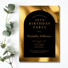Invitación Oro Laminado Negro Hombres Moderno Arco 50 Cumplea