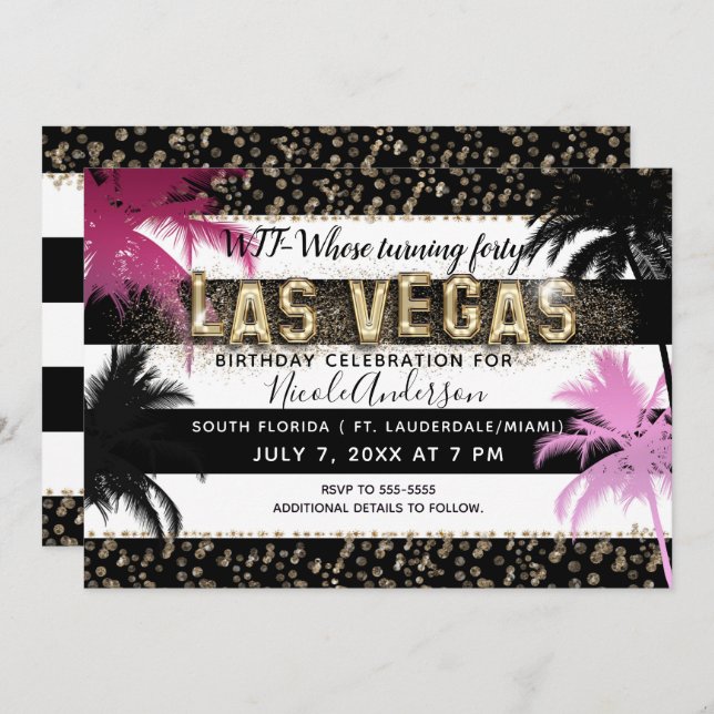 Invitación Oro LAS VEGAS Brillante Árboles de Palma Fiesta de (Anverso / Reverso)
