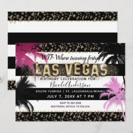 Invitación Oro LAS VEGAS Palmeras Brillantes Fiesta de Cumple