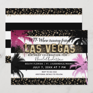 Invitación Oro LAS VEGAS Palmeras Brillantes Fiesta de Cumple