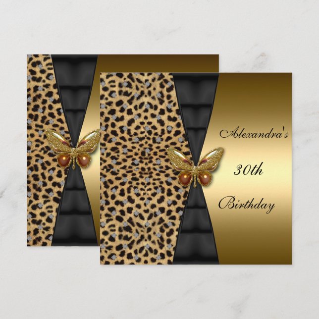 Invitación Oro leopardo Animal 30th Birthday Butterfly (Anverso / Reverso)