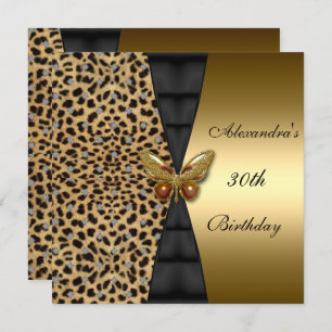 Invitación Oro leopardo Animal 30th Birthday Butterfly