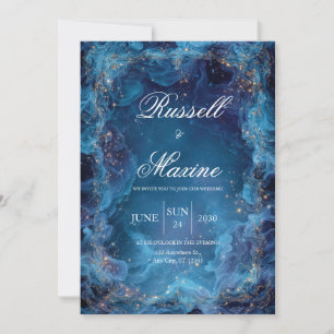 Invitación Oro Líquido Celestial Azul Humo Boda de Invierno