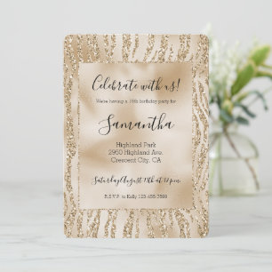 Invitación Oro Luxe Brillo Estampado de Cebra Dulce 16
