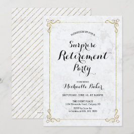 Invitación Oro & Mármol | Fiesta de Jubilación Sorpresa Elega