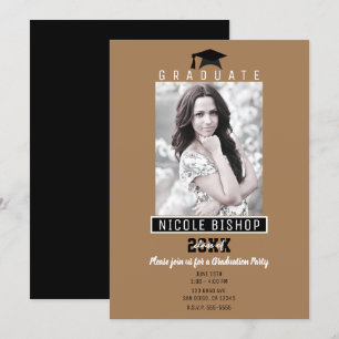 Invitación Oro Marrón Graduación Negra Fiesta de Fotos