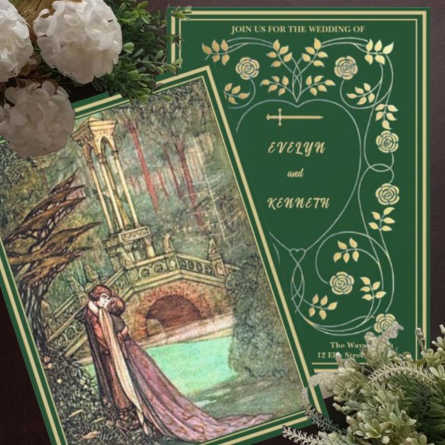 Invitación Oro medieval Floral Corazones y Boda de espadas (Subido por el creador)
