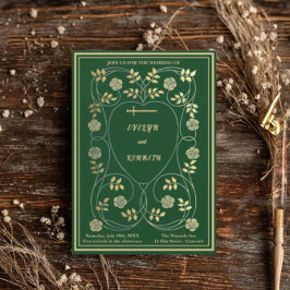 Invitación Oro medieval Floral Corazones y Boda de espadas