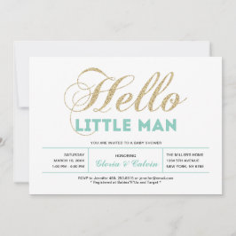 Invitación Oro, menta | Moderna Typography Boy Baby Shower