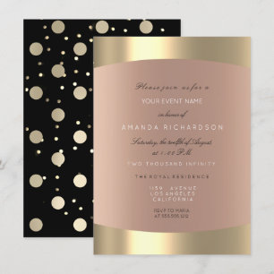 Invitación Oro metálico Black Polka puntos Sepia Rosa Rubor