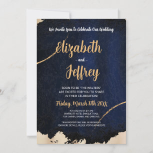 Invitación Oro Metálico Bruñido Textura Azul Oscuro