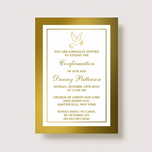 Invitación Oro Metálico De La Paloma De La Sagrada Comunión O (Subido por el creador)