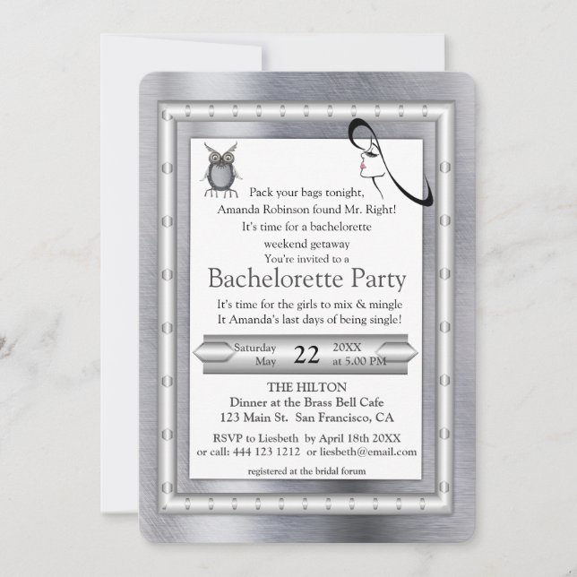 Invitación Oro metalizado, Plata - Bachelorette de Brass (Anverso)