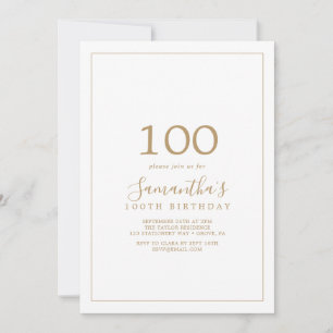 Invitación Oro minimalista 100 cumpleaños