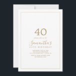 Invitación Oro minimalista 40 cumpleaños<br><div class="desc">Esta minimalista invitación de oro para los 40 años es perfecta para una simple fiesta de cumpleaños. El moderno diseño romántico presenta una tipografía clásica en oro y blanco, acompañada de una caligrafía rústica y elegante con un estilo de letra a mano vintage. Personalizable de cualquier color. Mantenga el diseño...</div>