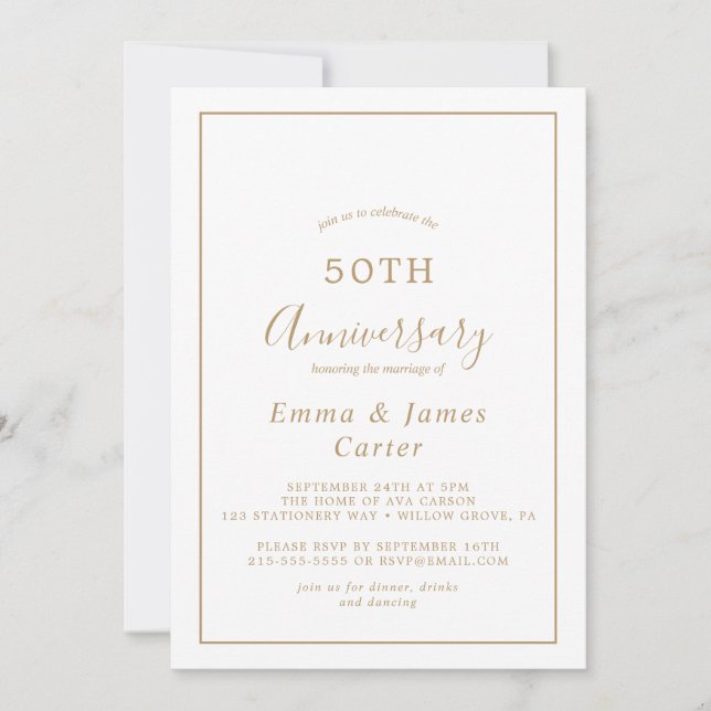 Invitación Oro minimalista 50° aniversario Boda (Anverso)