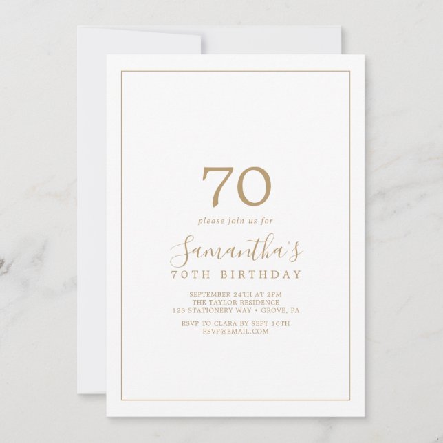 Invitación Oro minimalista 70 cumpleaños (Anverso)