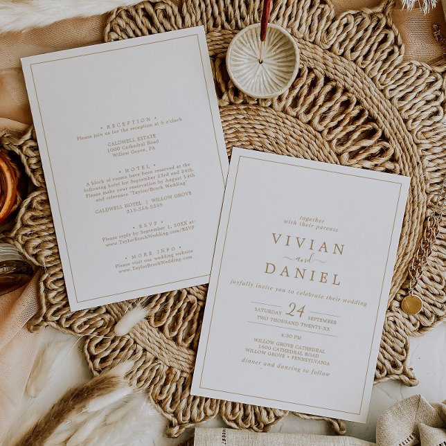 Invitación Oro minimalista todo en un Boda (Subido por el creador)