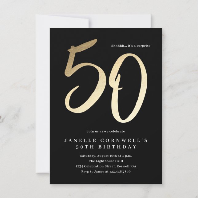 Invitación Oro mínimo moderno Tipo 50 cumpleaños (Anverso)