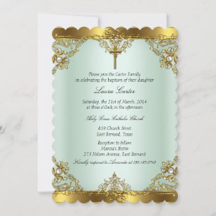 Invitación Oro Mint Pearla Damasceno Cruz Bautizo 3