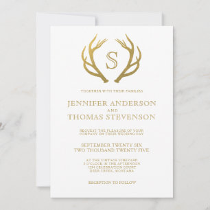 INVITACIÓN ORO MODA  MONOGRAM BODA RUSTIC DEER