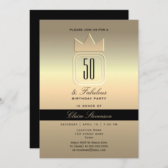 Invitación Oro moderno 50 cumpleaños (Anverso / Reverso)