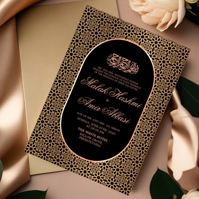 Invitación Oro moderno Boda musulmán islámico negro (Subido por el creador)