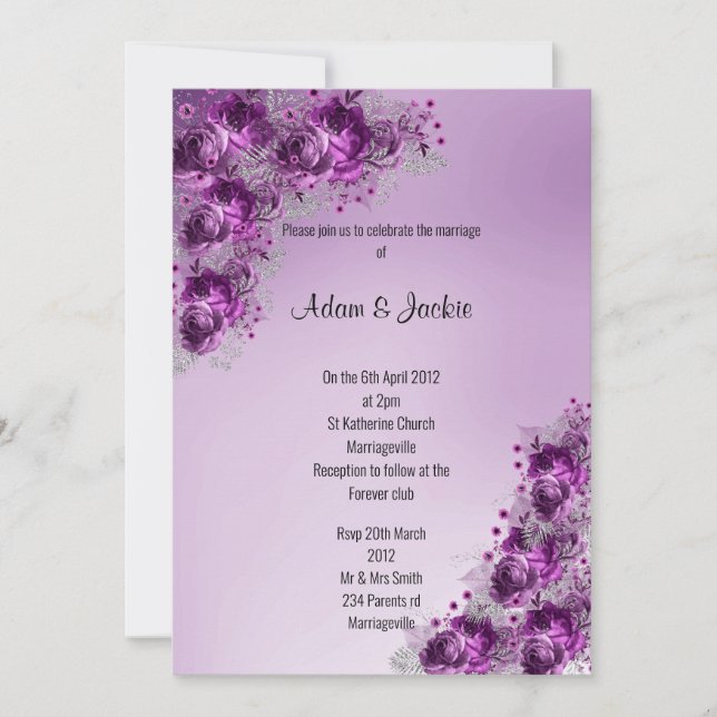 Invitación Oro moderno Lilac Púrpura Floral ELEGANTE BODA (Anverso)