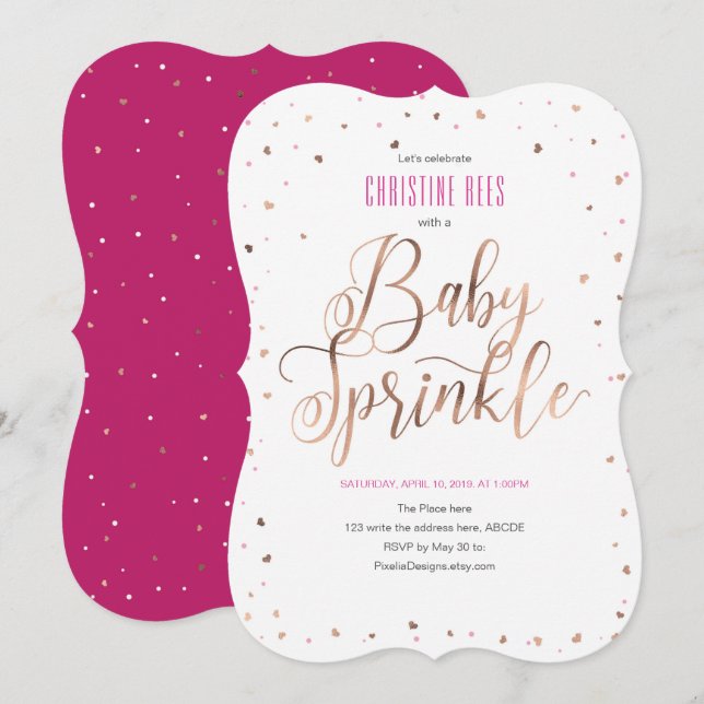 Invitación Oro moderno, Rosa, Espolvorear con amor (Anverso / Reverso)