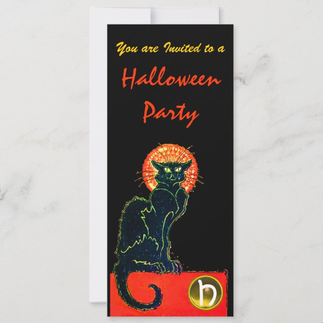 Invitación Oro MONOGRAM del PARTIDO HALLOWEB DE CAT EN NEGRO (Anverso)