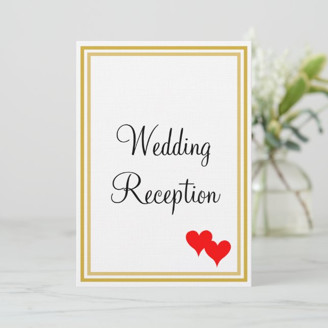 Invitación Oro Monograma Blanco Boda Recepción Corazones Rojo (Anverso de pie)