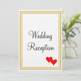 Invitación Oro Monograma Blanco Boda Recepción Corazones Rojo