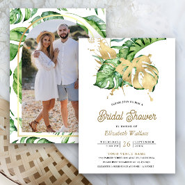 Invitación Oro Monstera Tropical Palm Photo Bridal Shower