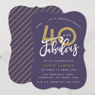 Invitación oro morado 40 y fabulosa fiesta de cumpleaños sorp