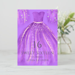 Invitación Oro morado Maravilloso vestido Mermaid Dulce 16 Fi