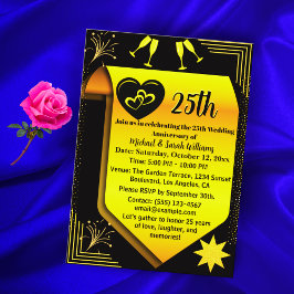 Invitación Oro Negro 25 Aniversario Boda Simple Moderno