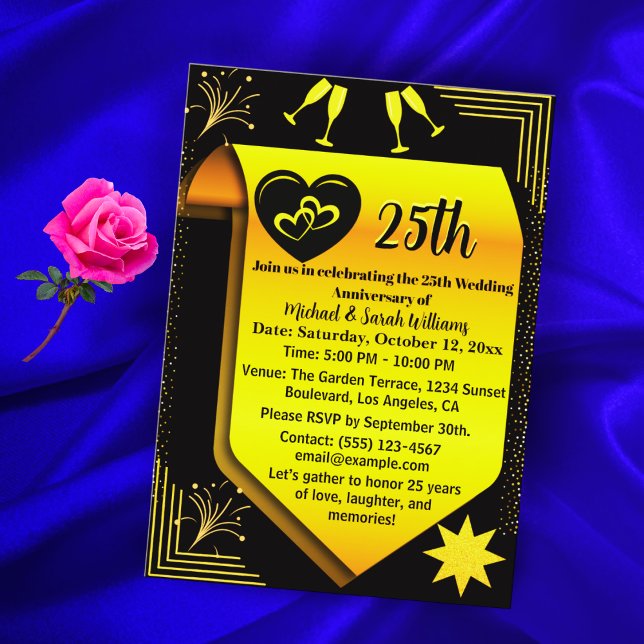 Invitación Oro Negro 25 Aniversario Boda Simple Moderno (Subido por el creador)