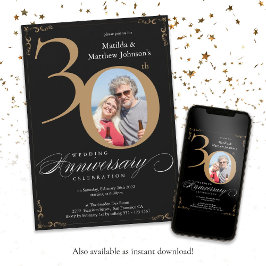 Invitación Oro Negro 30 Aniversario de Boda Caligrafía