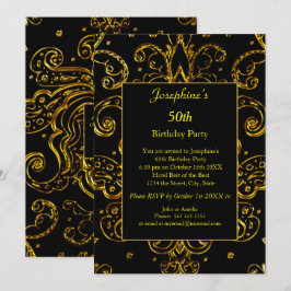 Invitación Oro Negro 50.º 60.º cumpleaños