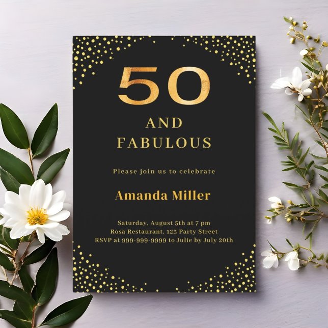 Invitación Oro negro 50.º fabuloso cumpleaños (Subido por el creador)