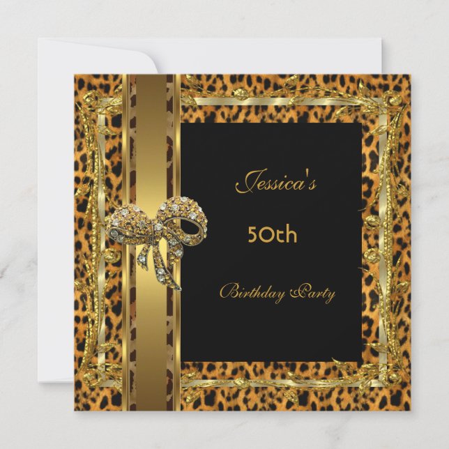 Invitación Oro Negro 50 cumpleaños Animal Wild Elegant 5 (Anverso)