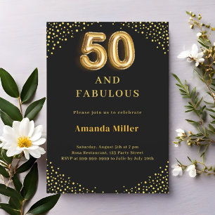 Invitación Oro negro 50 cumpleaños fabulosos