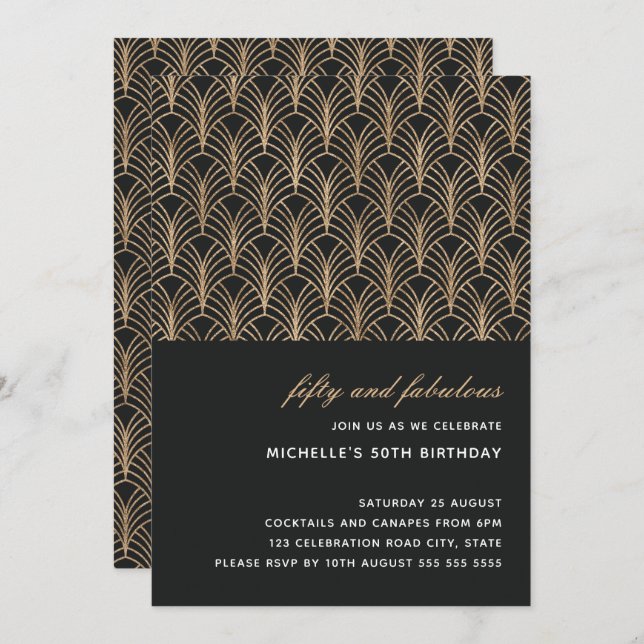 Invitación Oro negro 50 y fabulosa foto Art Deco 50 (Anverso / Reverso)