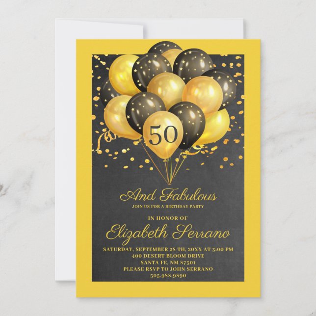 Invitación Oro Negro 50 Y Fabuloso (Anverso)