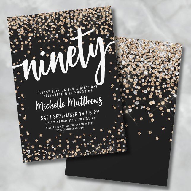 Invitación Oro Negro 90 cumpleaños (Black Gold 90th Birthday Invitation)