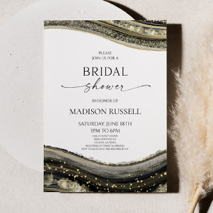 Invitación Oro Negro Ágata Blanca Elegante Ducha Nupcial