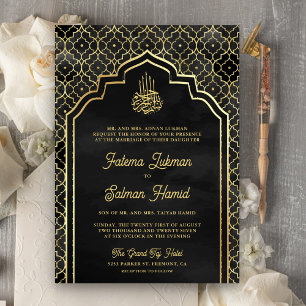 Invitación Oro Negro Arco Musulmán Boda Marroquí