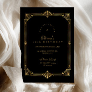 Invitación Oro Negro Art Deco 18 Cumpleaños