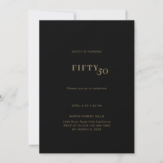 Invitación Oro negro audaz y simple 50 cumpleaños (Anverso)